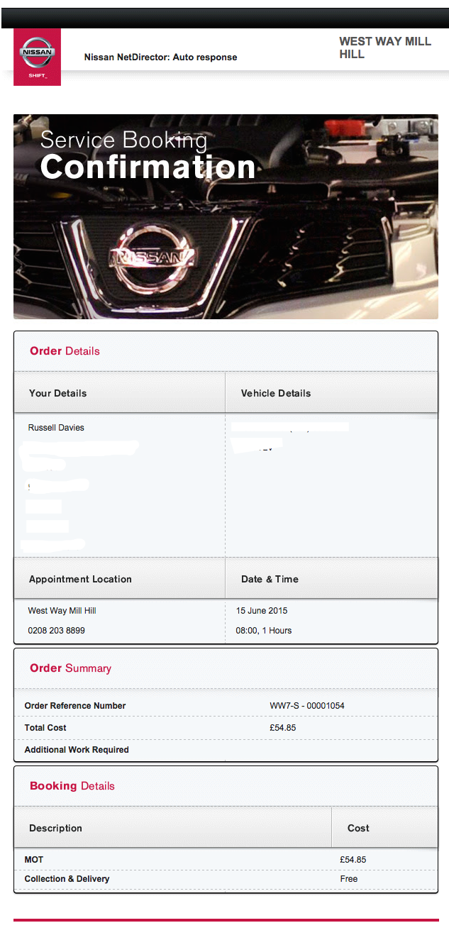 Not a service booking confirmation