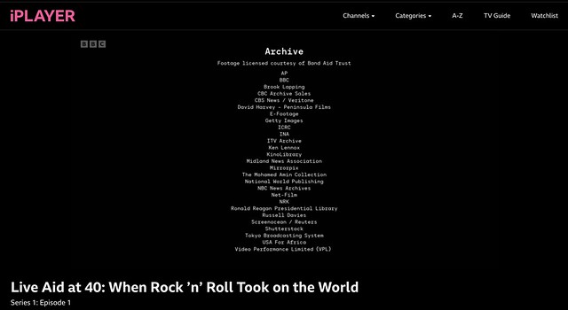 Credits for Live Aid documentary